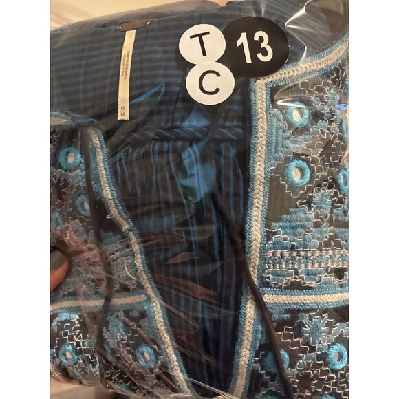 Free People Boho Tunic Dress Balloon Sleeves Embroidered Details Babydoll Fit - Picture 7 of 13